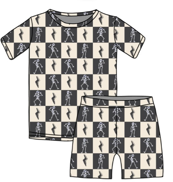 Halloween PREORDER Spooky Skeleton Short Sleeve PJ set- ships mid August