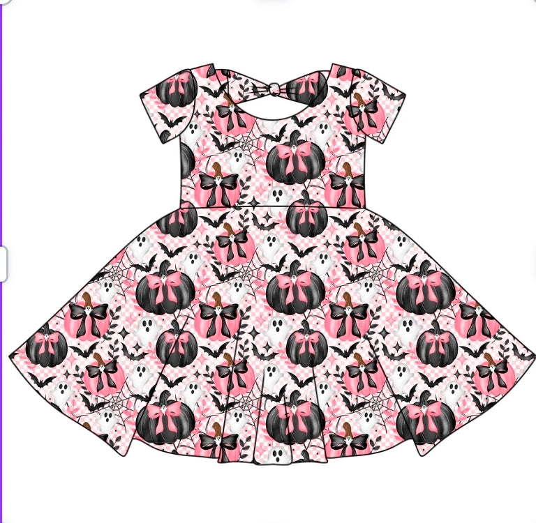 Halloween PREORDER Pretty Little Pumpkins Bowback Dress- ships mid August