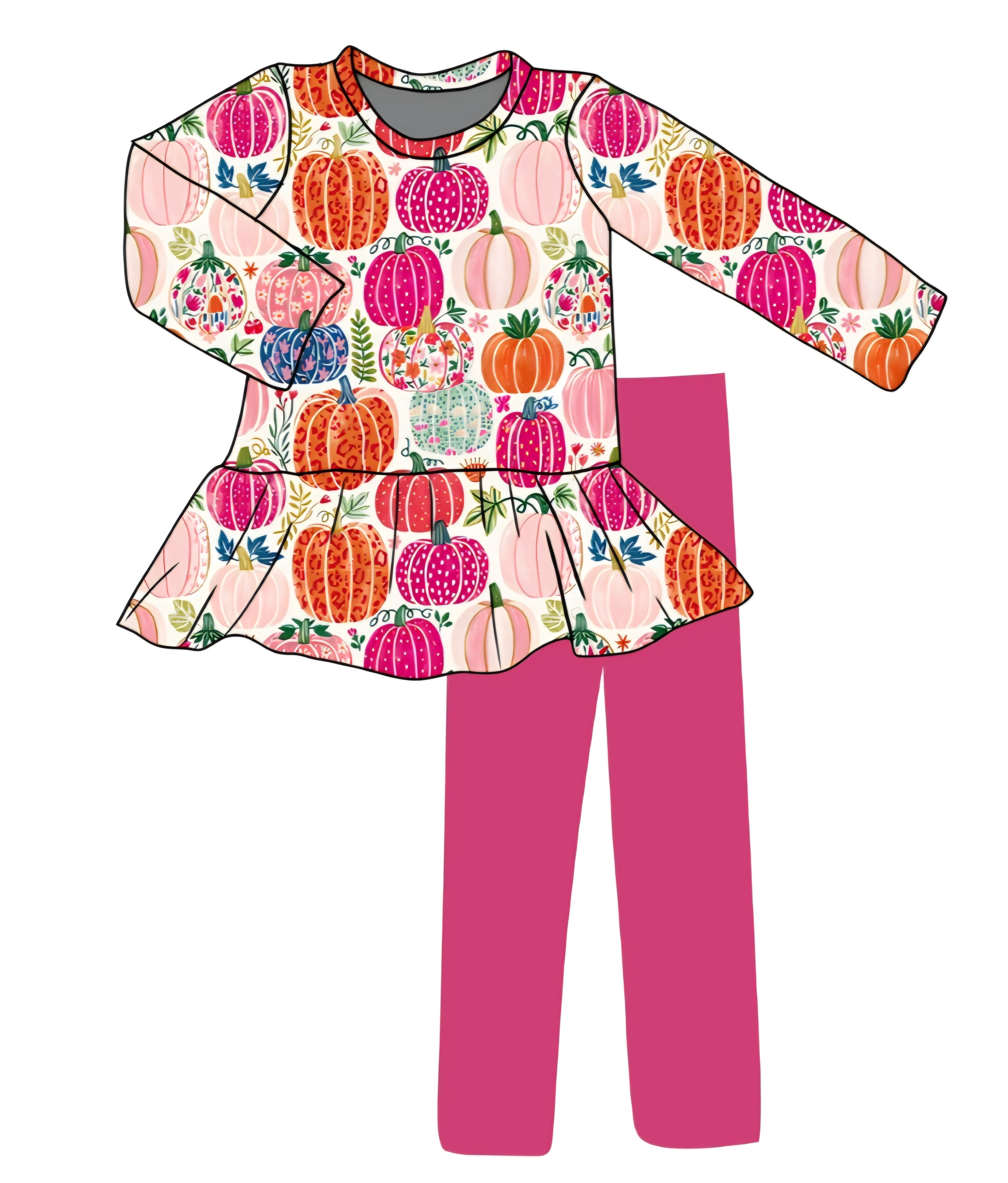 FALL PREORDER- Pink Pumpkin Parade Peplum & Leggings Daywear set (ships mid August)