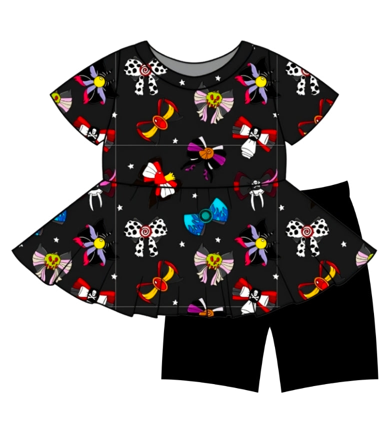Halloween PREORDER Bows Peplum and Shorts Daywear set- ships mid August