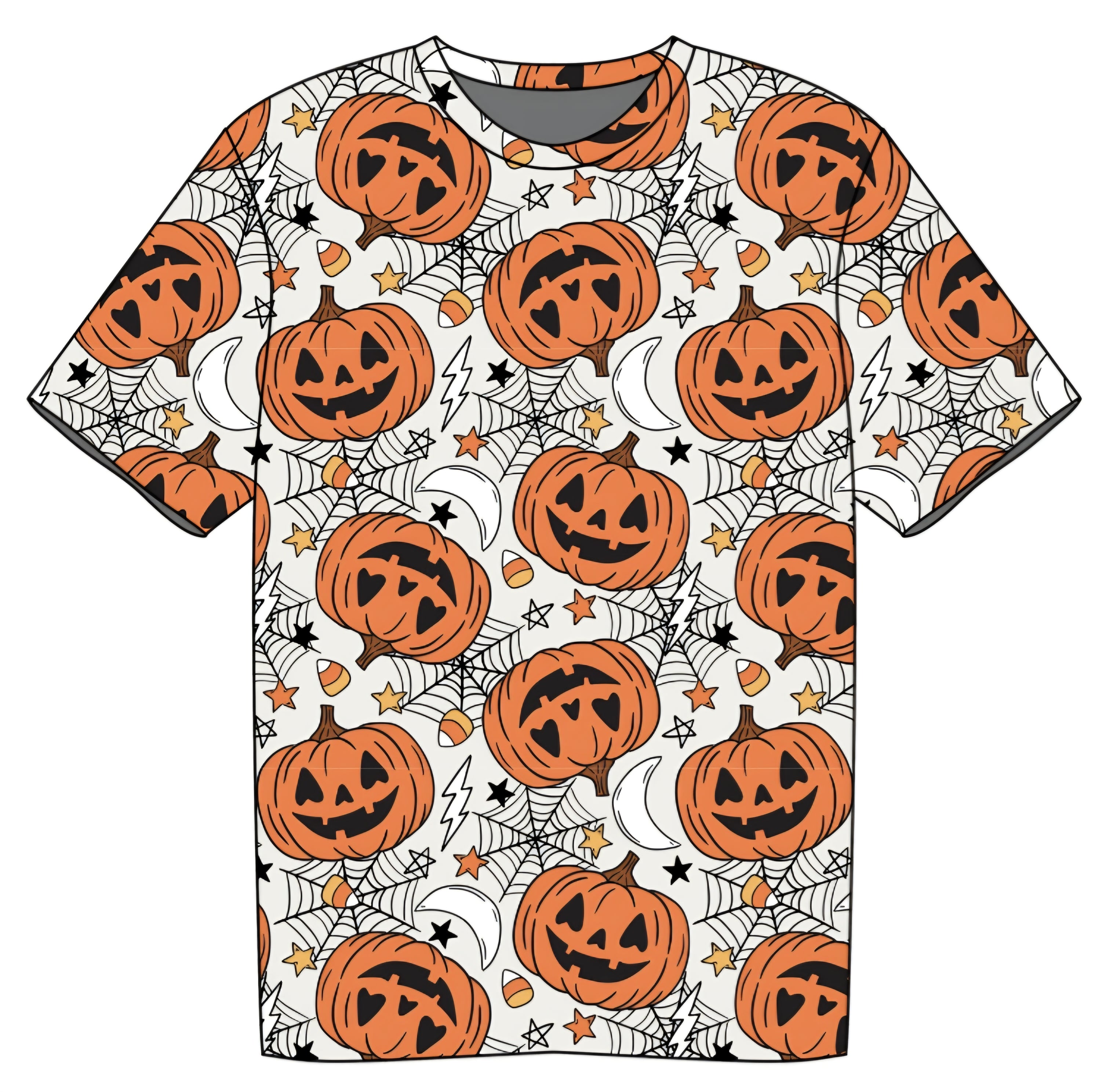 Halloween PREORDER Pumpkins & Webs Kids Daywear Tshirt- ships mid August