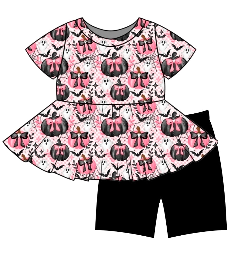 Halloween PREORDER Pretty Little Pumpkins Peplum & shorts set- ships mid August