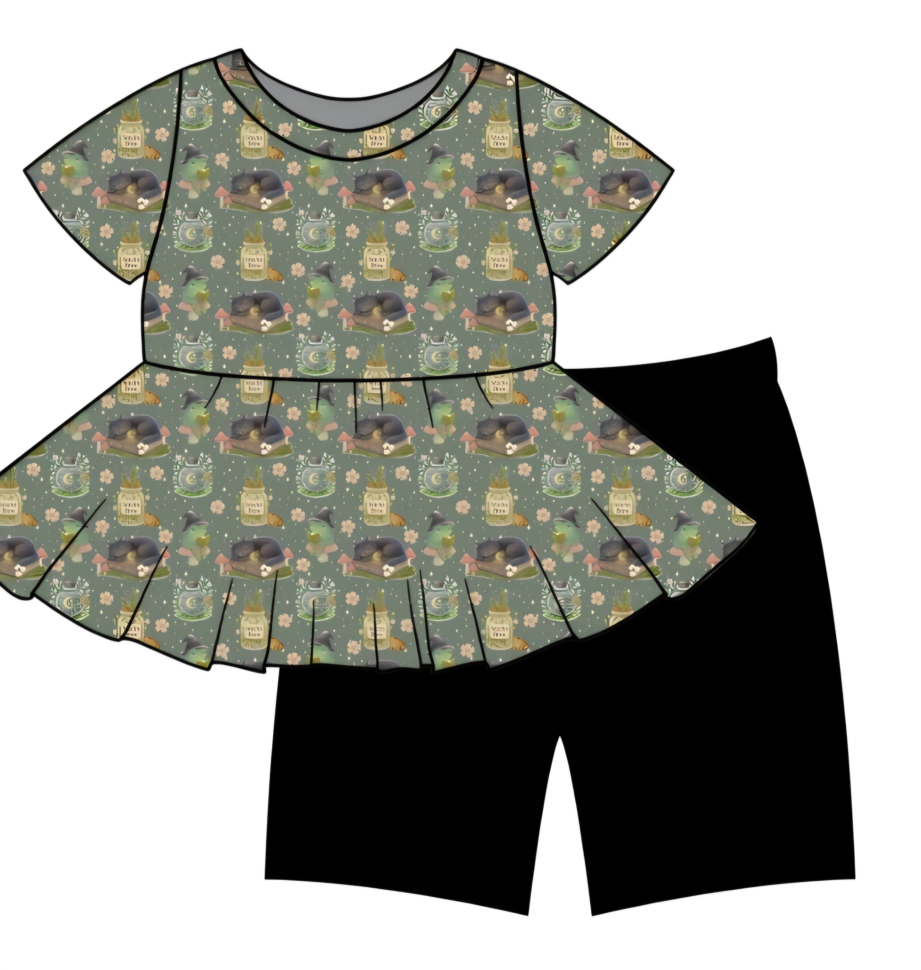 Halloween PREORDER Whimsical Cottage Peplum and Shorts Set- ships mid August