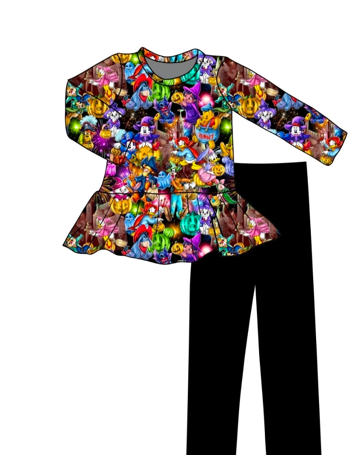 Halloween PREORDER Halloween On Main Long Sleeve Peplum and Leggings set- ships mid August