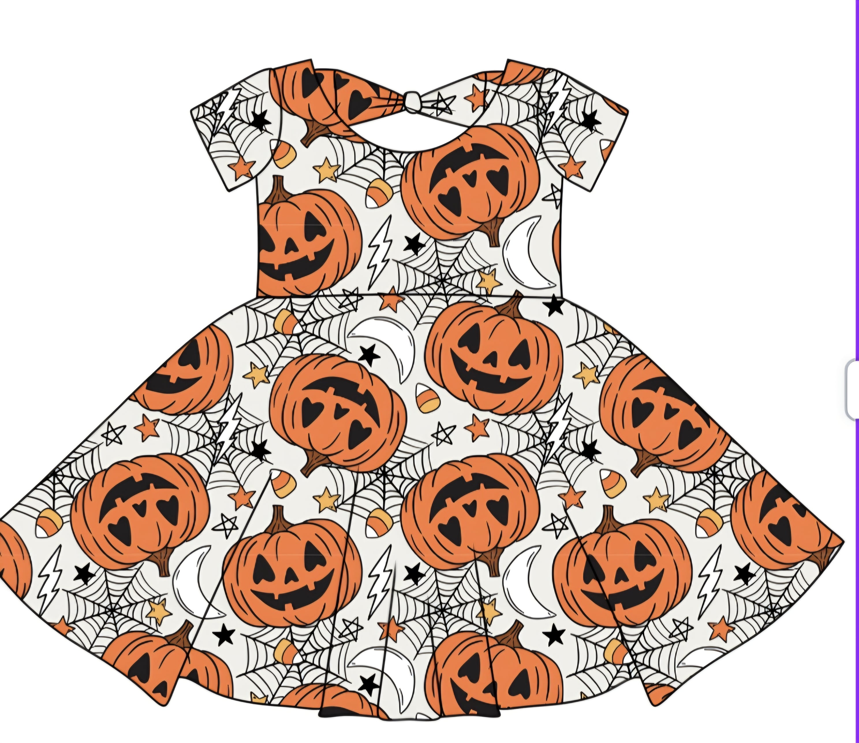 Halloween PREORDER Pumpkins & Webs Bowback Dress- ships mid August