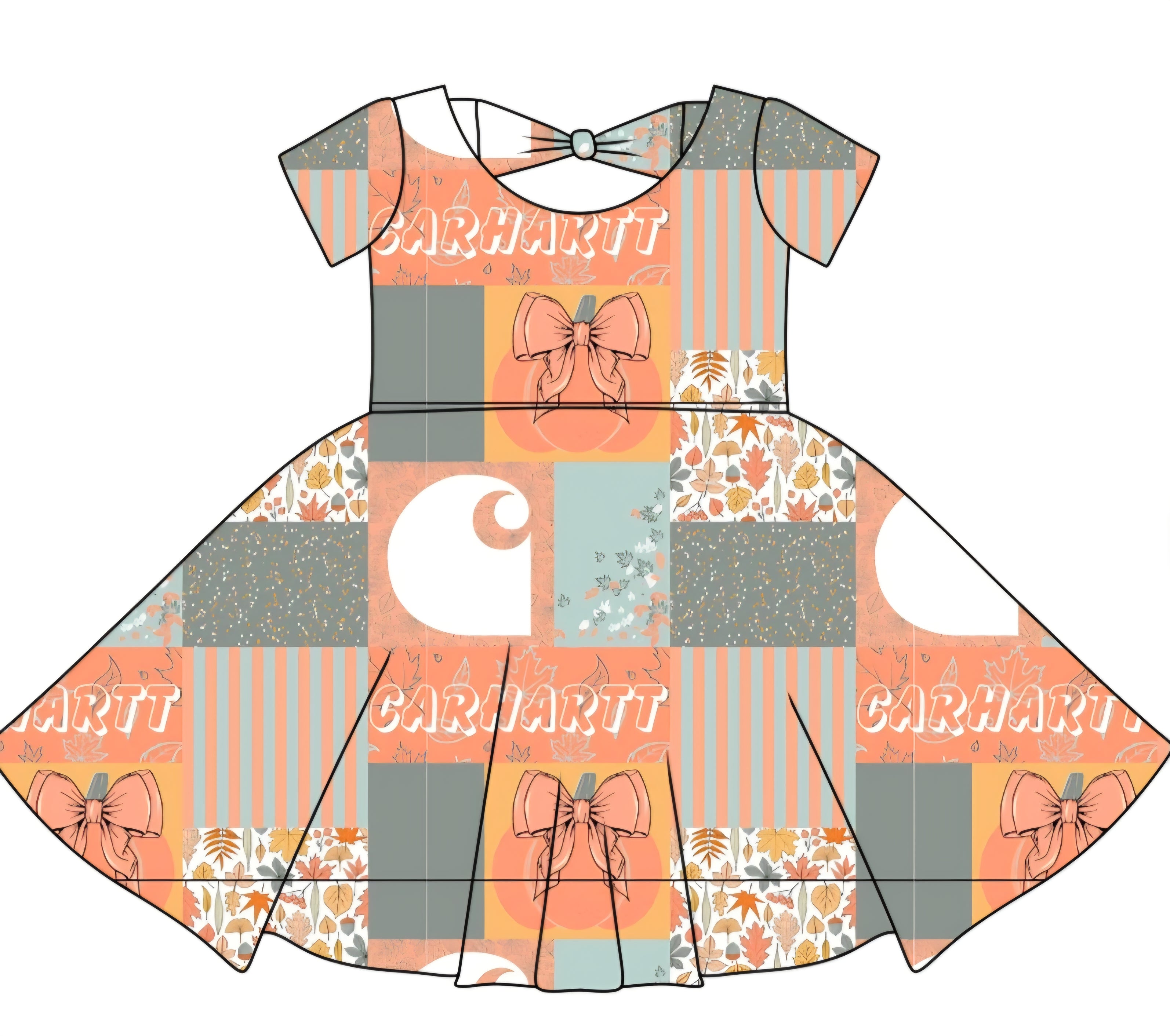 FALL PREORDER- Peachy Harvest Patchwork Bowback Dress (ships mid August)