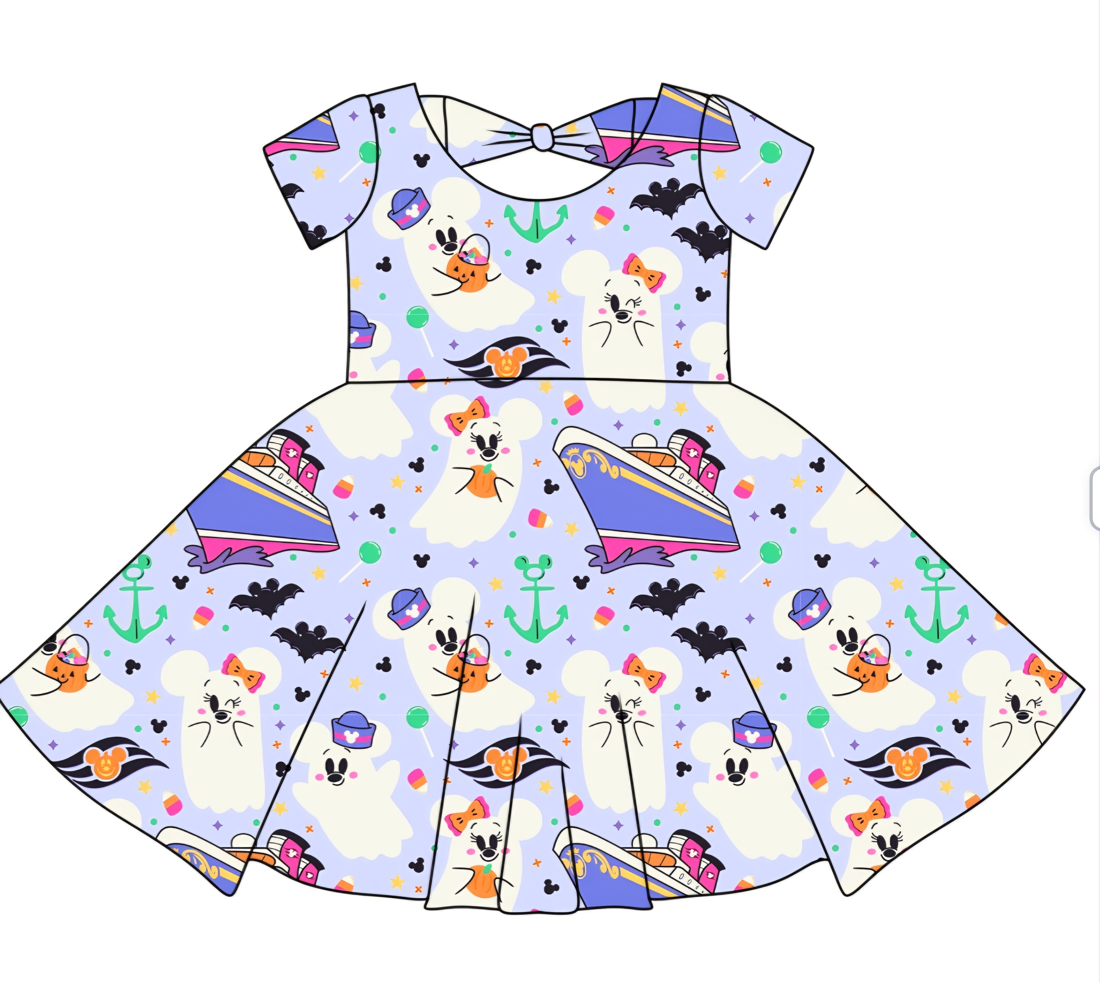 HALLOWEEN PREORDER: Cruising Ghosts Bowback Dress(ships mid August)