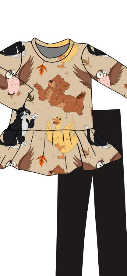 FALL PREORDER- Lil Bear Peplum and Leggings Daywear(ships mid August)
