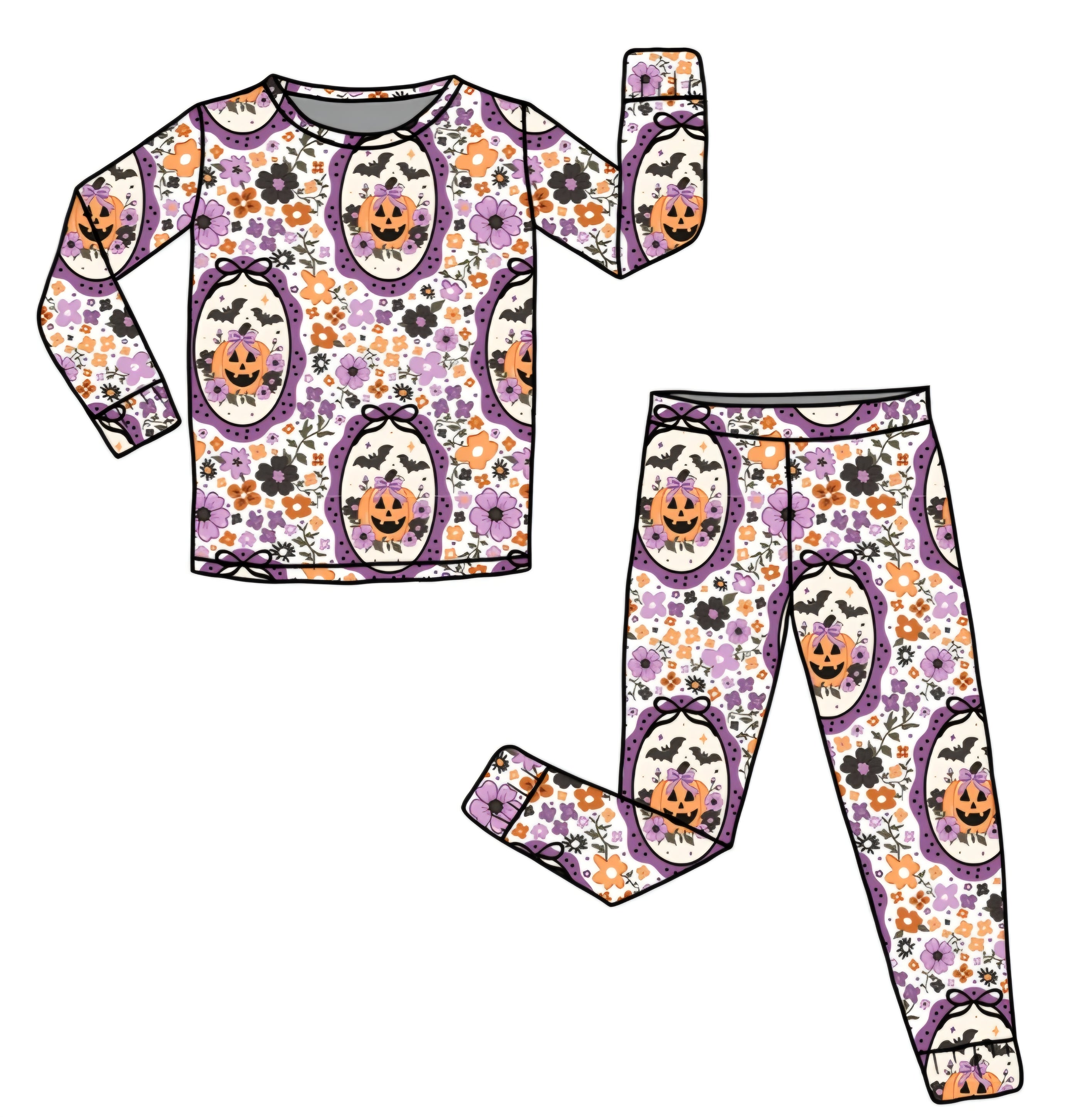 Halloween PREORDER Pumpkin Petals Long Sleeve PJ Set- ships mid August
